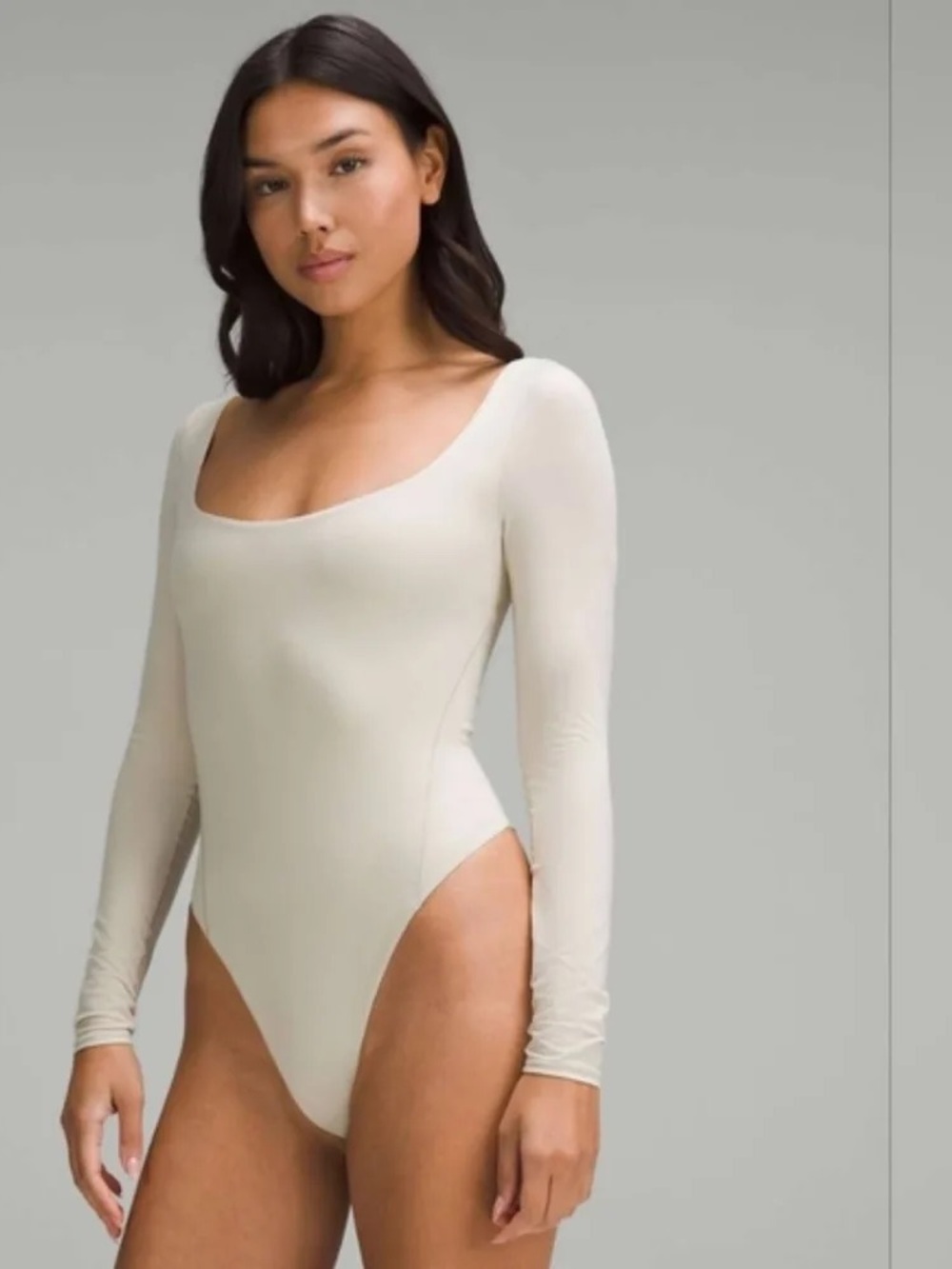 Lululemon Nulu Square-Neck Long-Sleeve Bodysuit in BONE